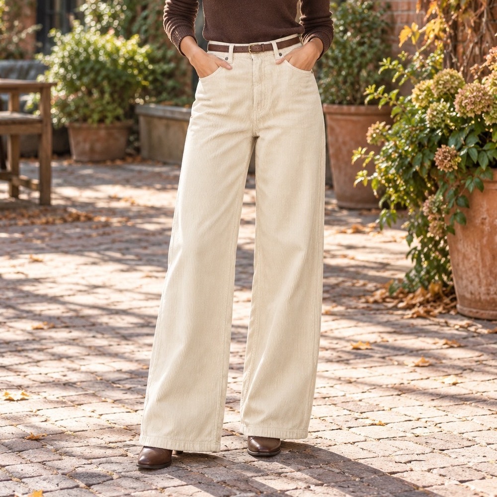 NWT BDG High & Wide Corduroy Pants 28 Ivory 90s Y2K Skater Wide Leg